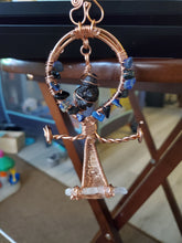 Load image into Gallery viewer, Prophecy Stone Copper Ankh 100% Rare and Real. Obsidian / Lapis Lazuli chips
